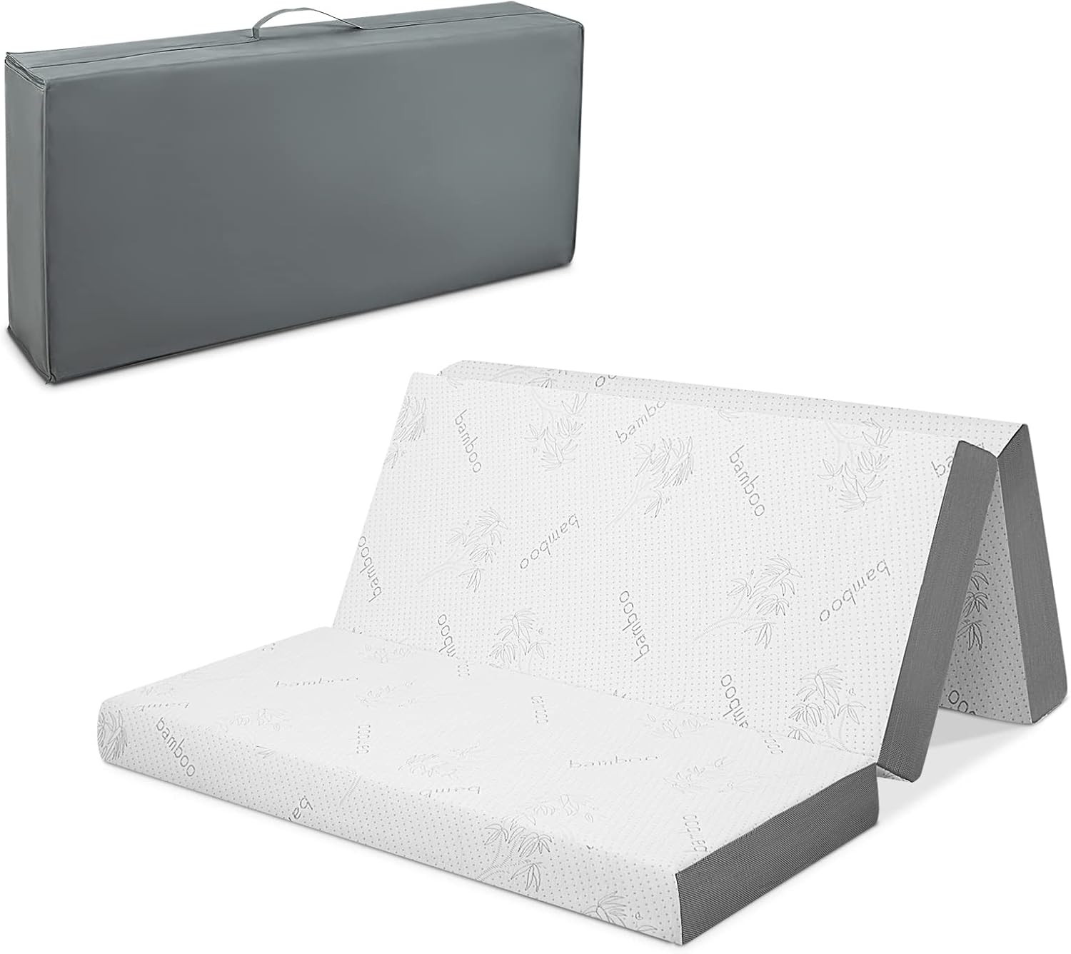 Folding Mattress, 4 Inch Gel-Infused Tri-Fold Mattress with Bamboo Cover & Carry
