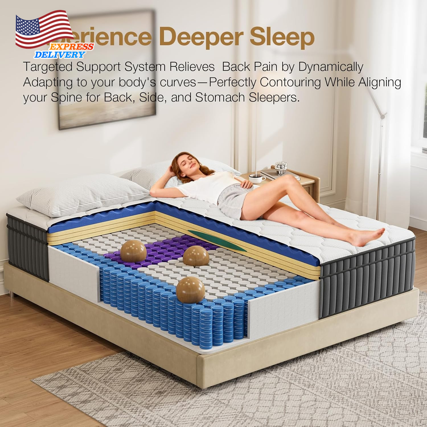 12″ Queen Hybrid Mattress Gel Memory Foam & Pocket Springs Plush Zero Pressure