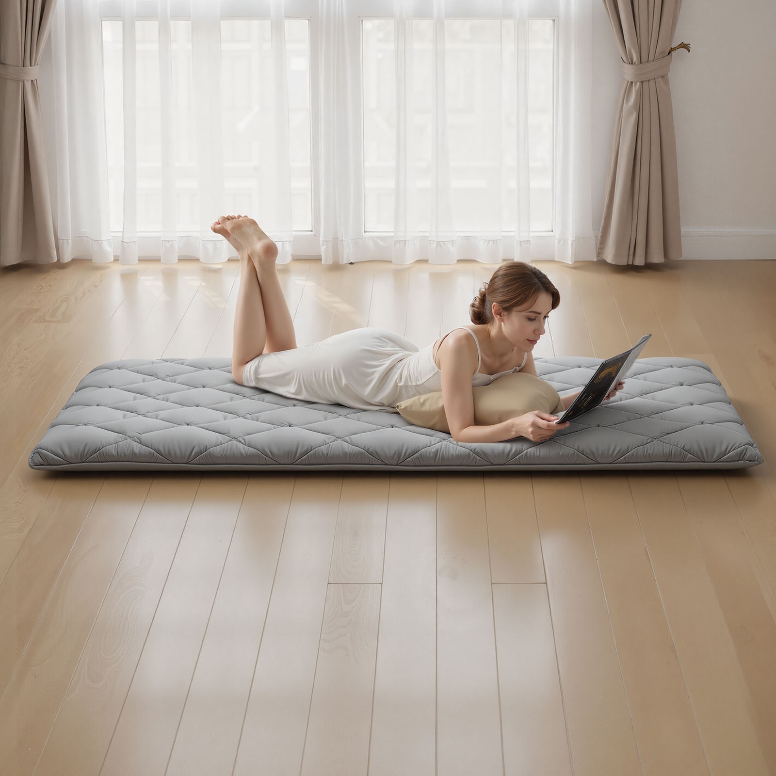 VEVOR Japanese Tatami Mattress Twin Foldable Futon Mat with Storage Bag Gray