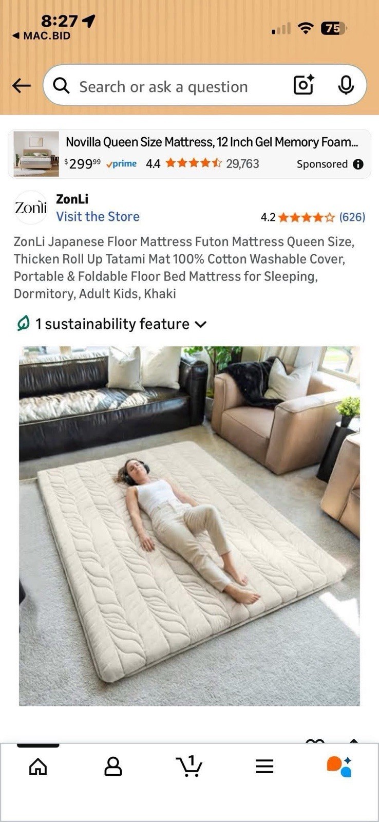 ZonLi Japanese Floor Mattress Futon Mattress Full Size, Thicken Roll Up…