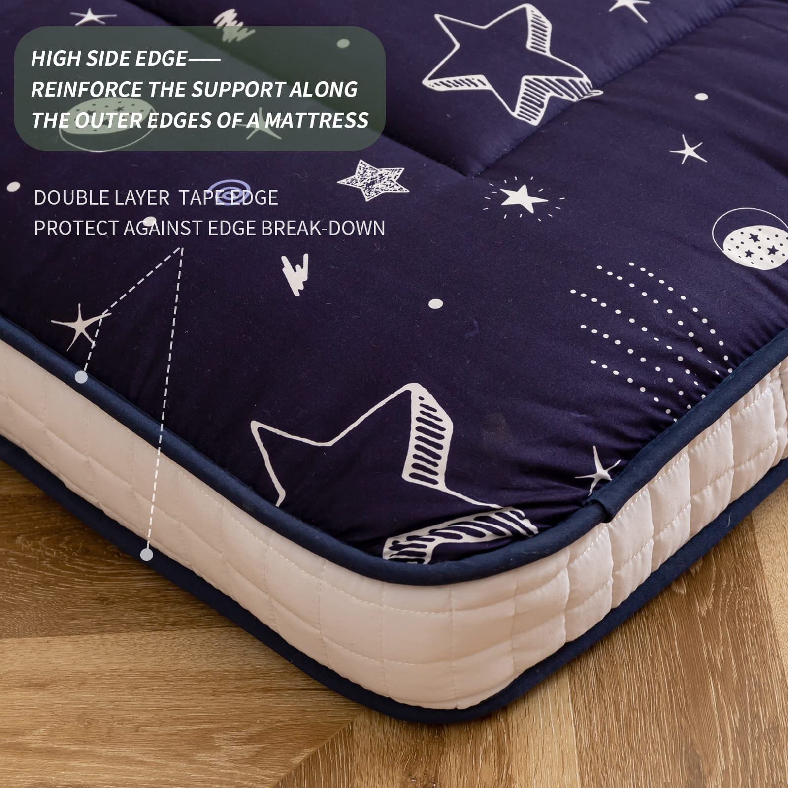 Navy Star Futon Mattress, Padded Japanese Floor Mattress Quilted Mattress Top…