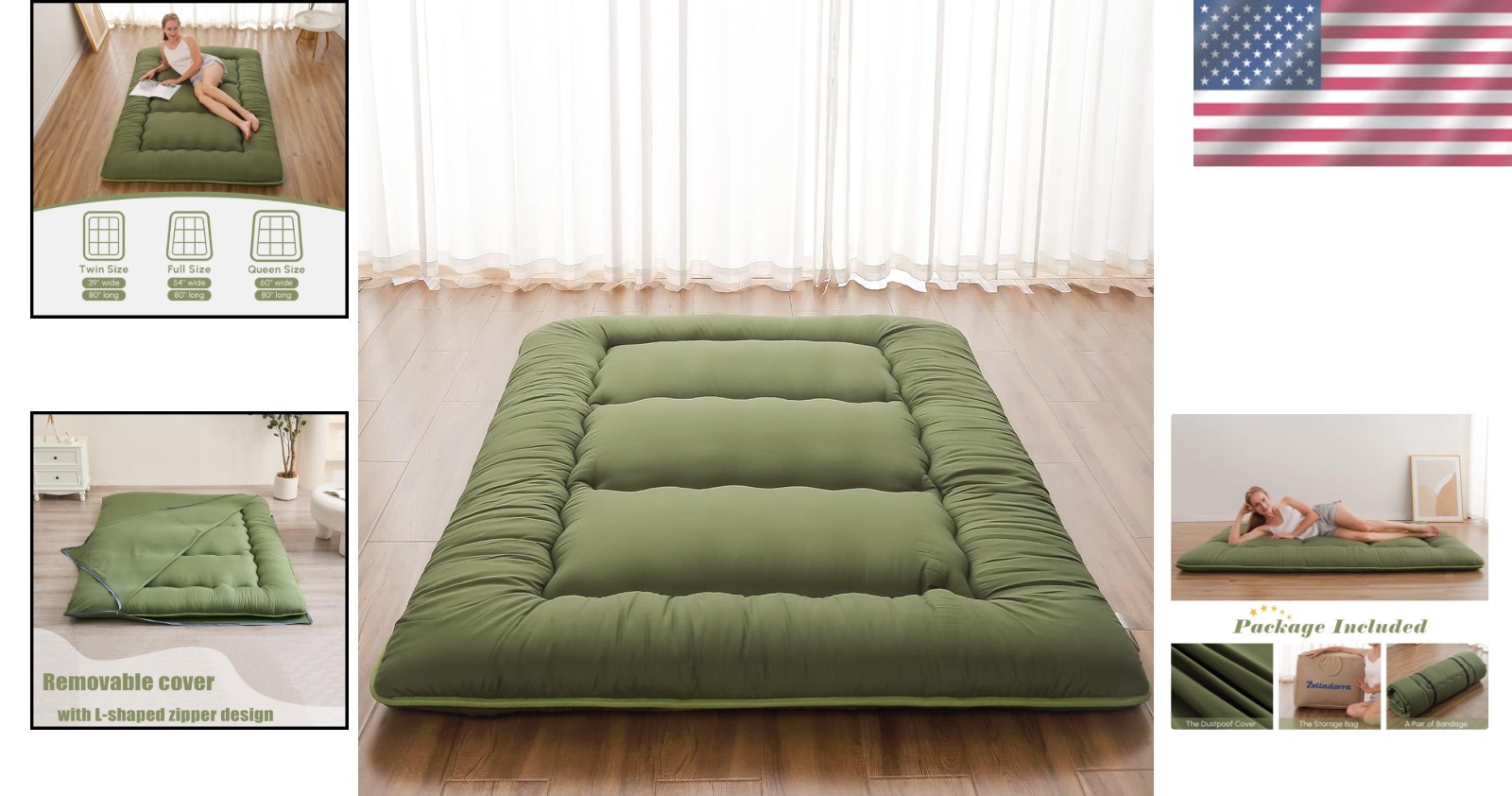 Roll Up Futon Mattress Twin Green Portable Memory Foam Foldable Tatami