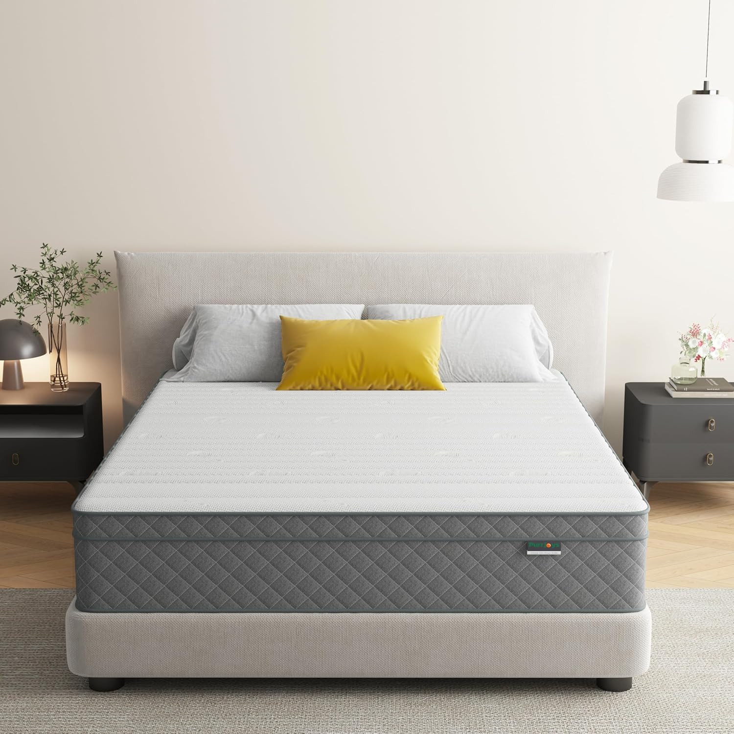 Purrjoys Firm Queen Mattress, 12 Inch Cooling-Gel Memory Foam and Pocket Spring
