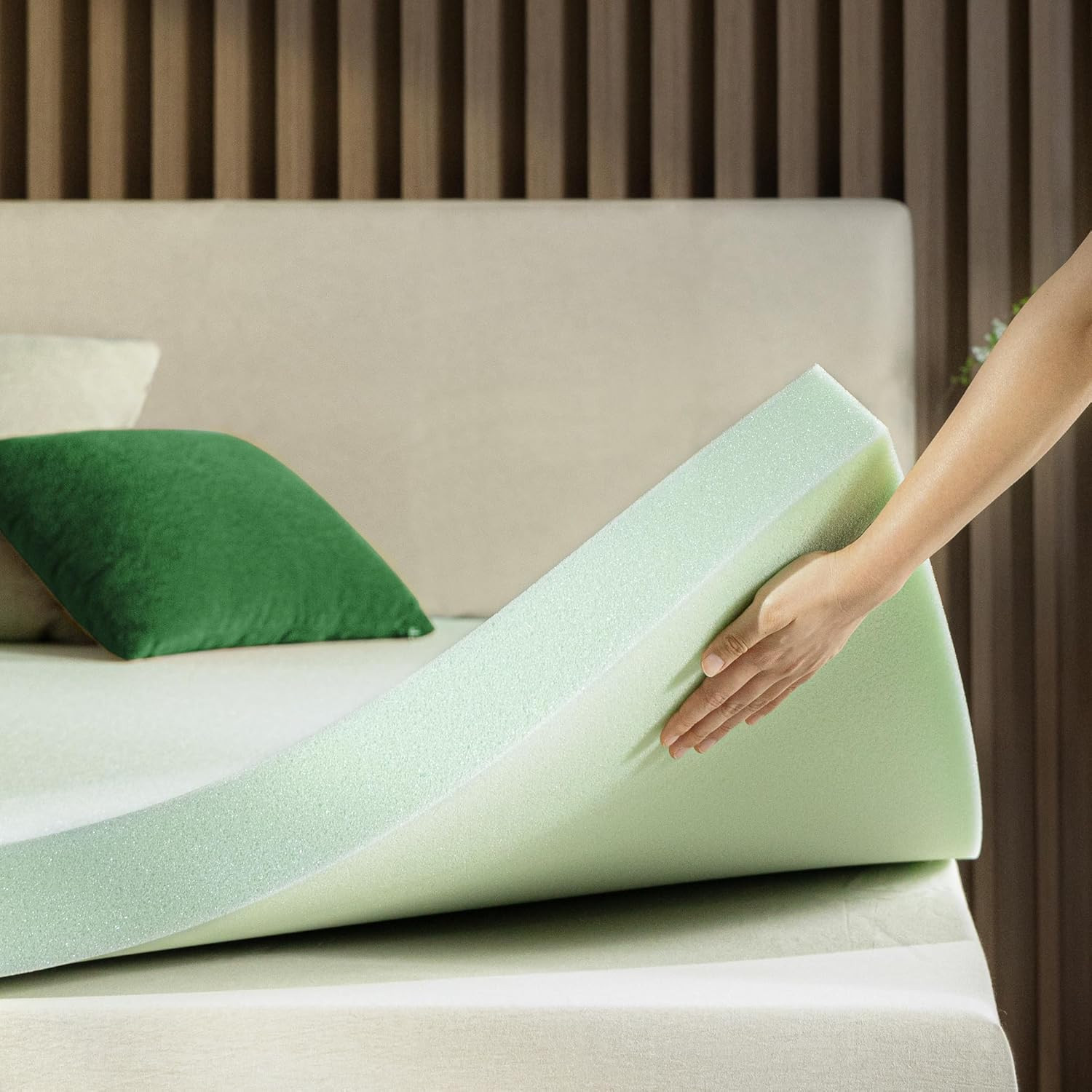 Green Tea Memory Foam Mattress Topper – 4 Inch, Full Size, CertiPUR-US