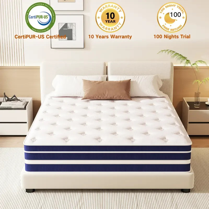 12in Gel Memory Foam & Spring Hybrid Mattress Breathable King size Bed In a Box