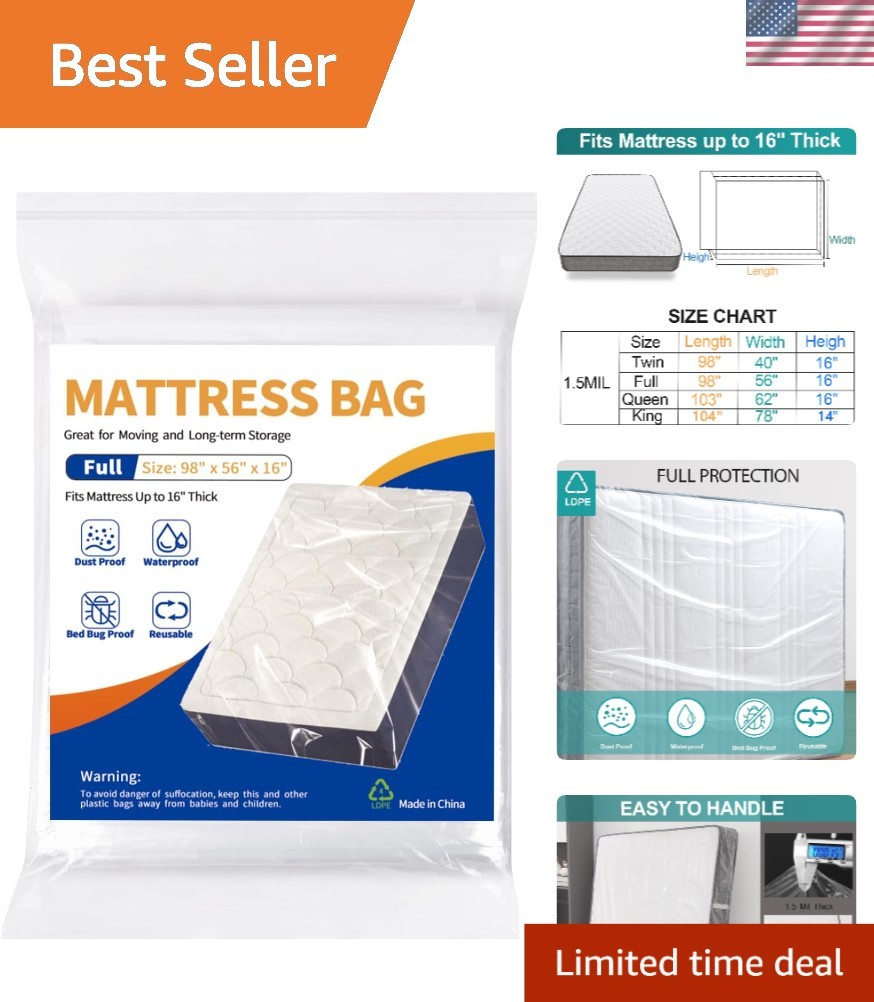 Clear Mattress Protector Bag, Waterproof & Dust-Proof for Full Size