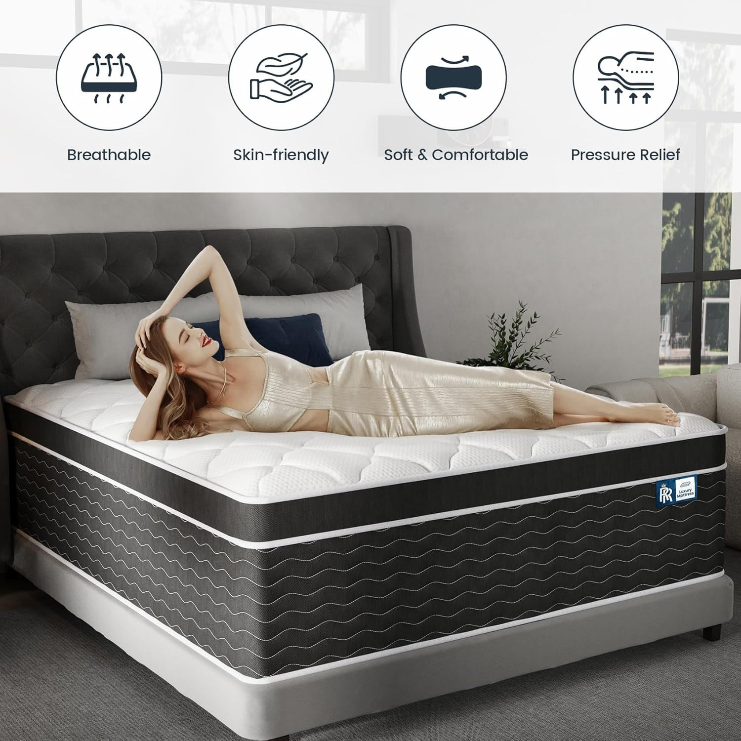 Ruoysun Luxury Firm Queen Mattress 14 In, Hotel-Level Comfort, Hybrid Queen Size