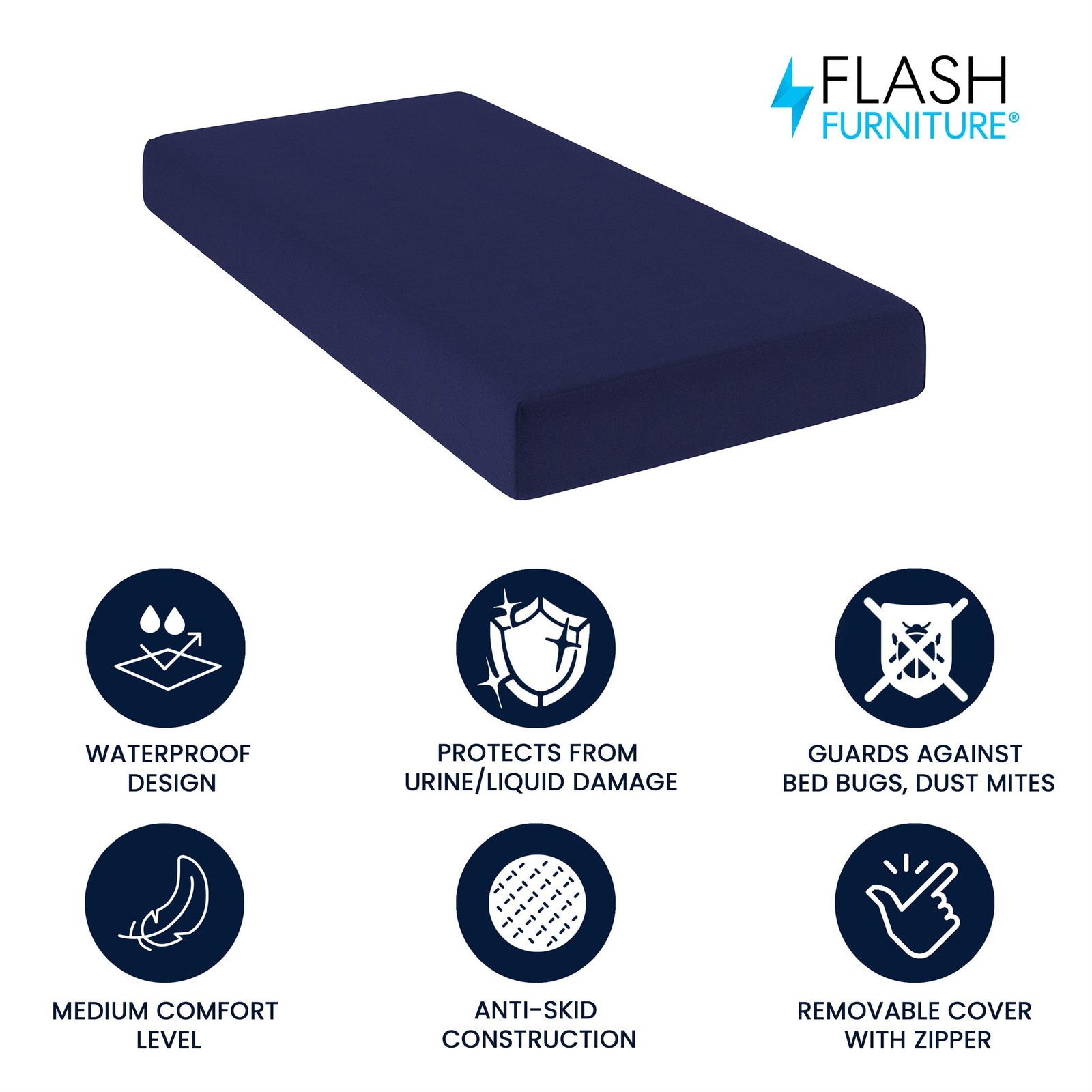 Liquid-Resistant Memory Foam Twin XL Cooling Mattress w/ Zippered Cover in Blue