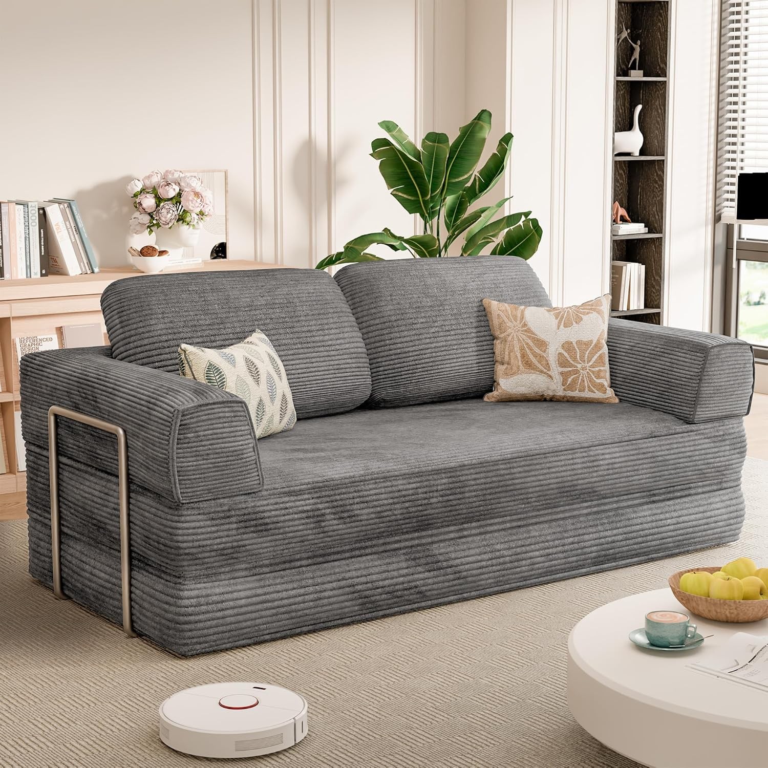 4-in-1 Convertible Sofa Bed, Oversized Bonel Couch with 4 Fre