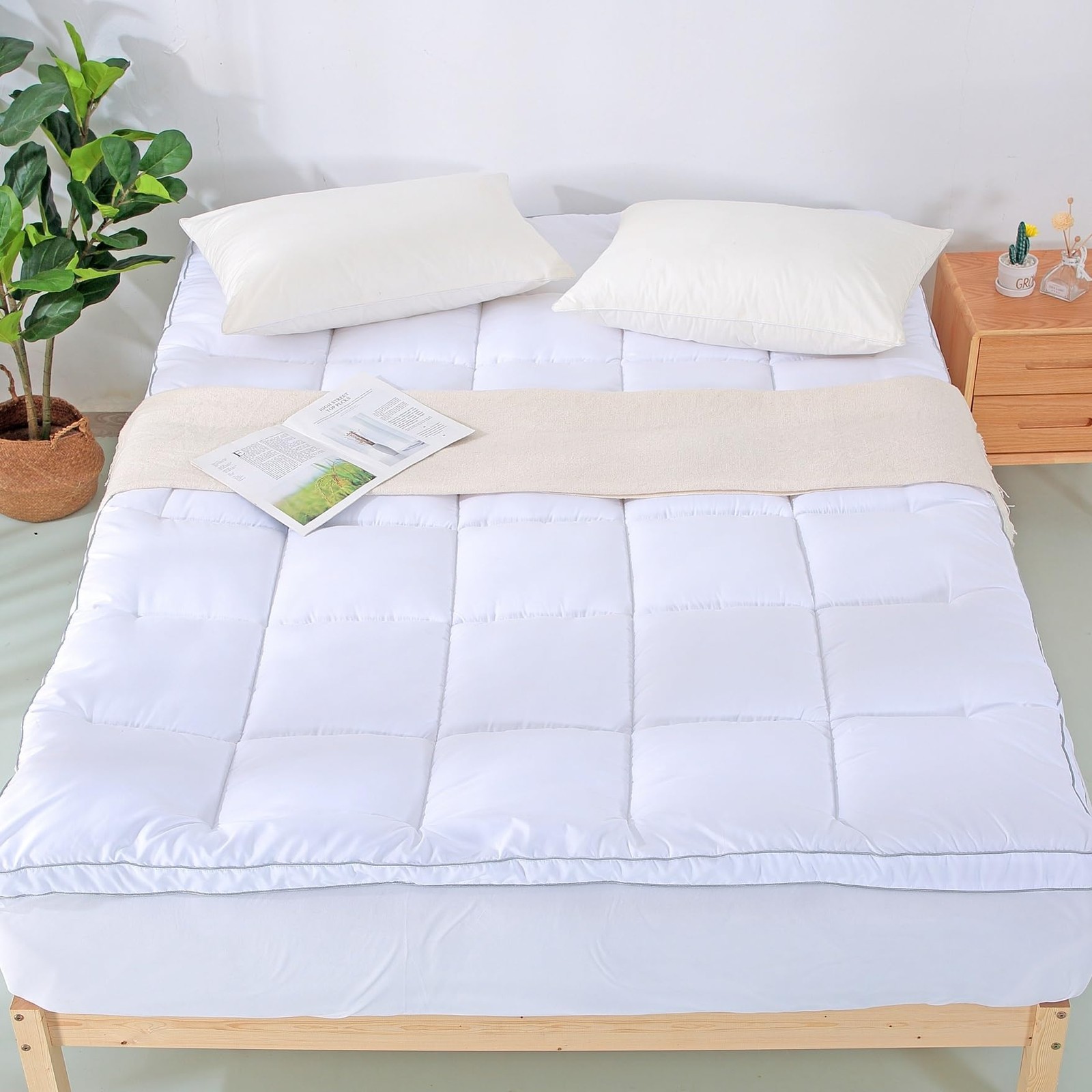 Mattress Pad Cover Queen, Quilted Pillow Top Mattress Protector, Soft Microfi…