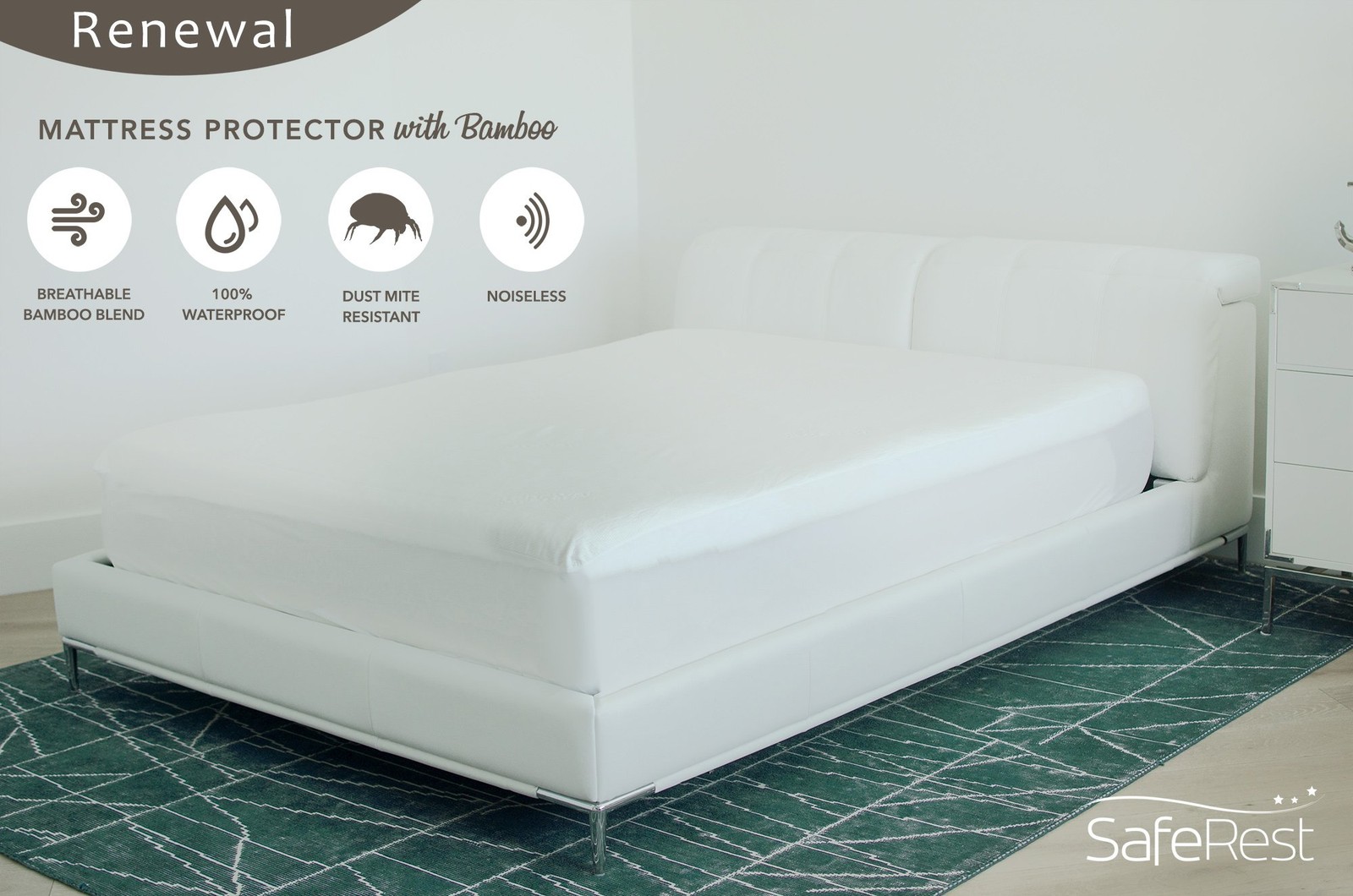 SafeRest Renewal Derived Viscose Rayon Mattress Pad Protector Cover – Waterproof