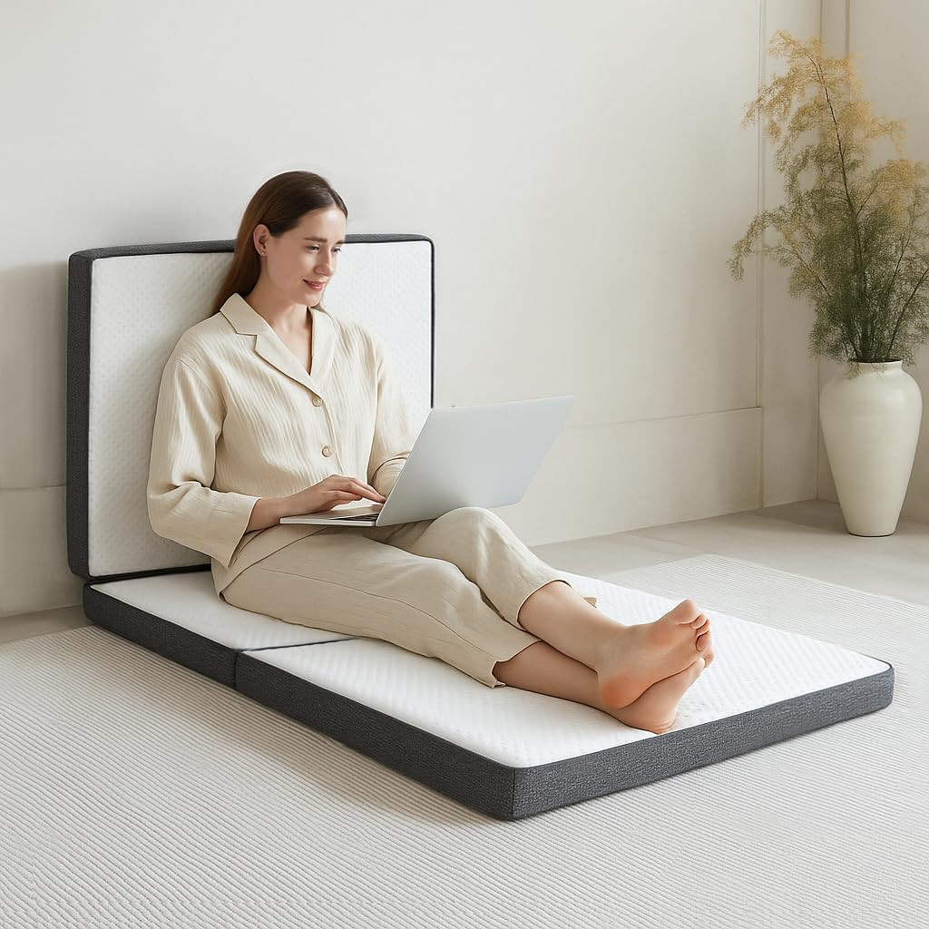 Tri Fold Memory Foam Foldable Mattress Single, 3 Inch Folding Mattress for Guest
