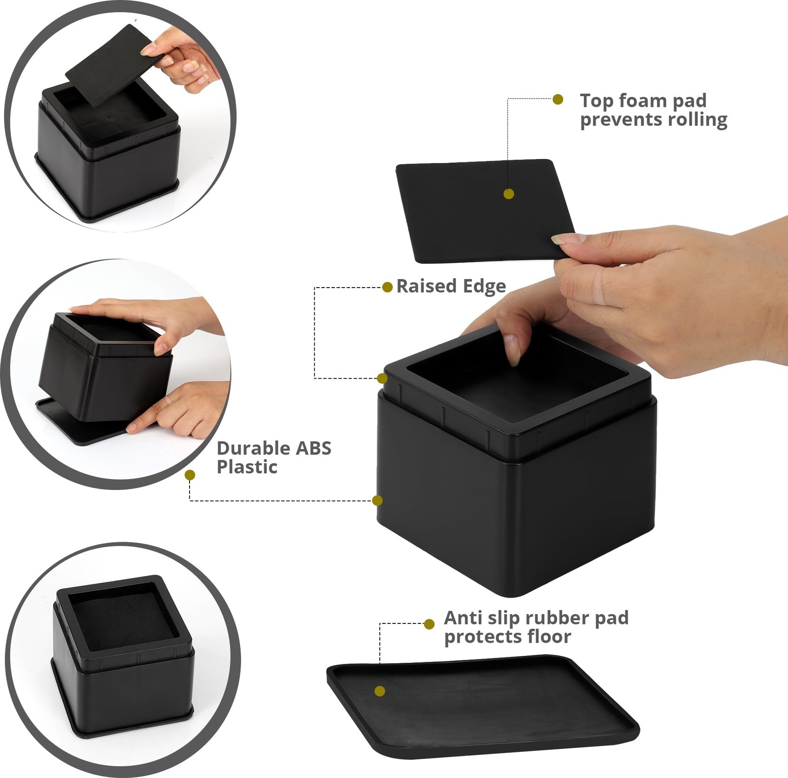 Utopia Bedding Bed Risers 3 Inch – Pack of 8 – 3 (Pack 8), Black