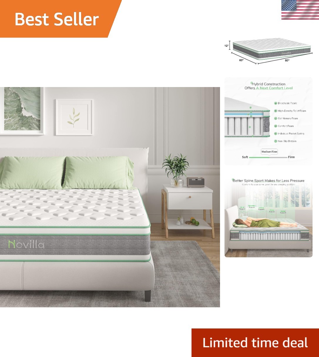 Luxury 12-Inch Medium Firm Hybrid Mattress – Pocket Coil & Gel Memory Foam