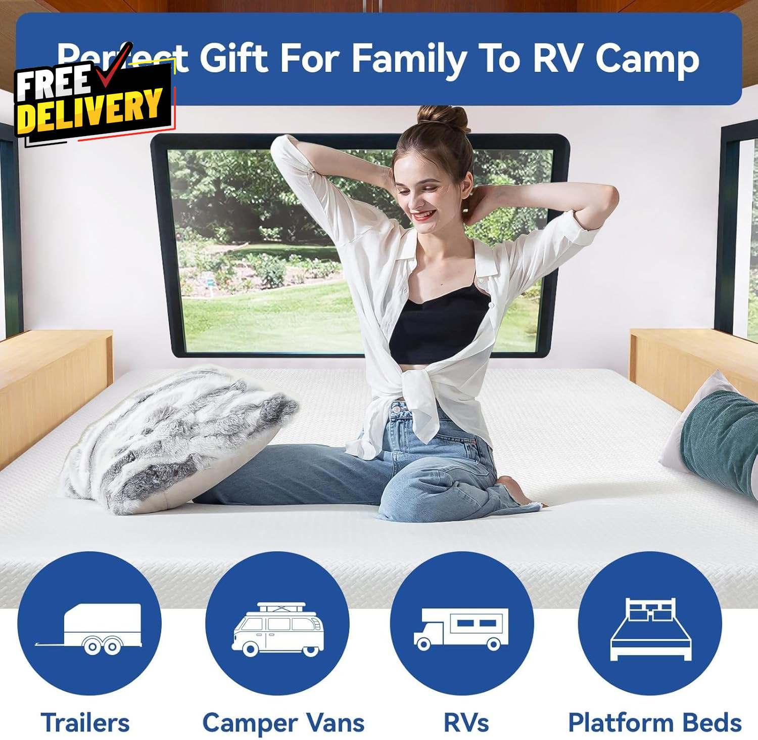 Short Queen RV Mattress 10 Inch with Tencel Cover Premier Cooling Green Tea/G…