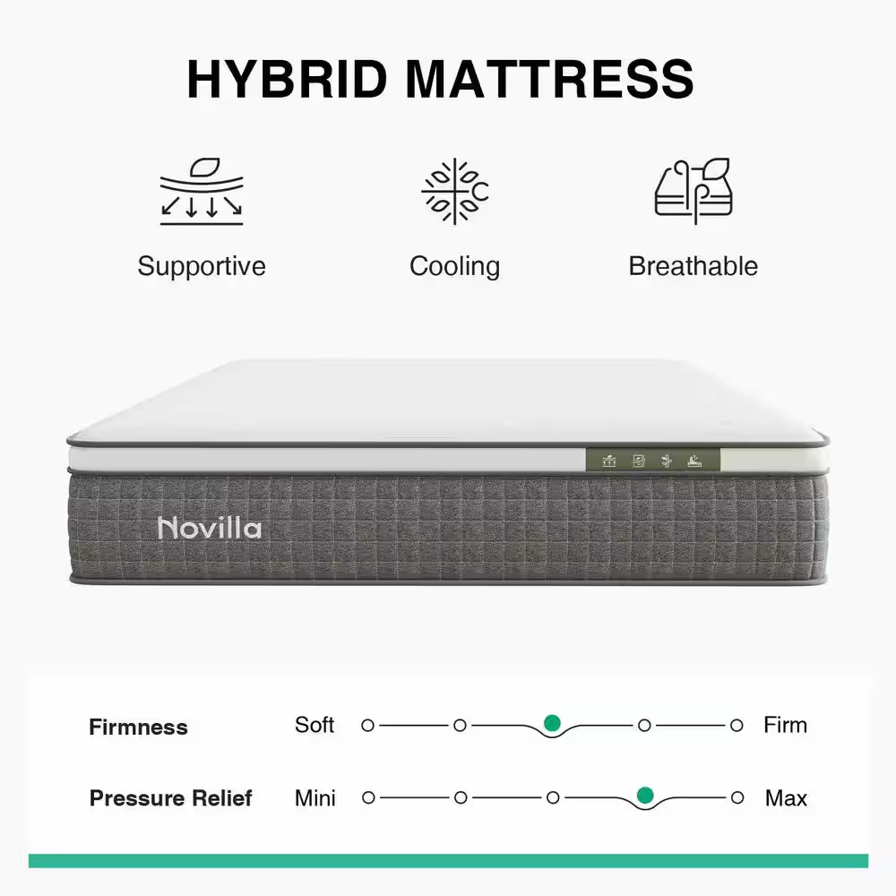 12 In. Medium Hybrid Memory Foam and Innerspring Mattress Tight Top Full Size Ma