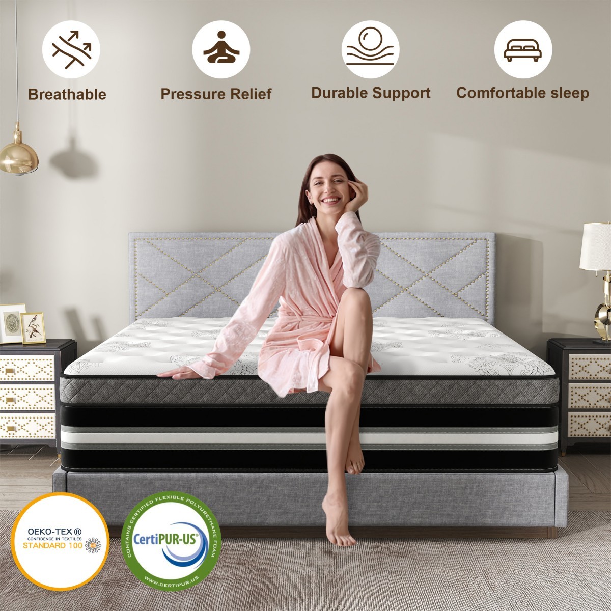 Hybrid Pocket Coil Gel Memory Foam Mattress in a Box 12/14″ Twin Full Queen King