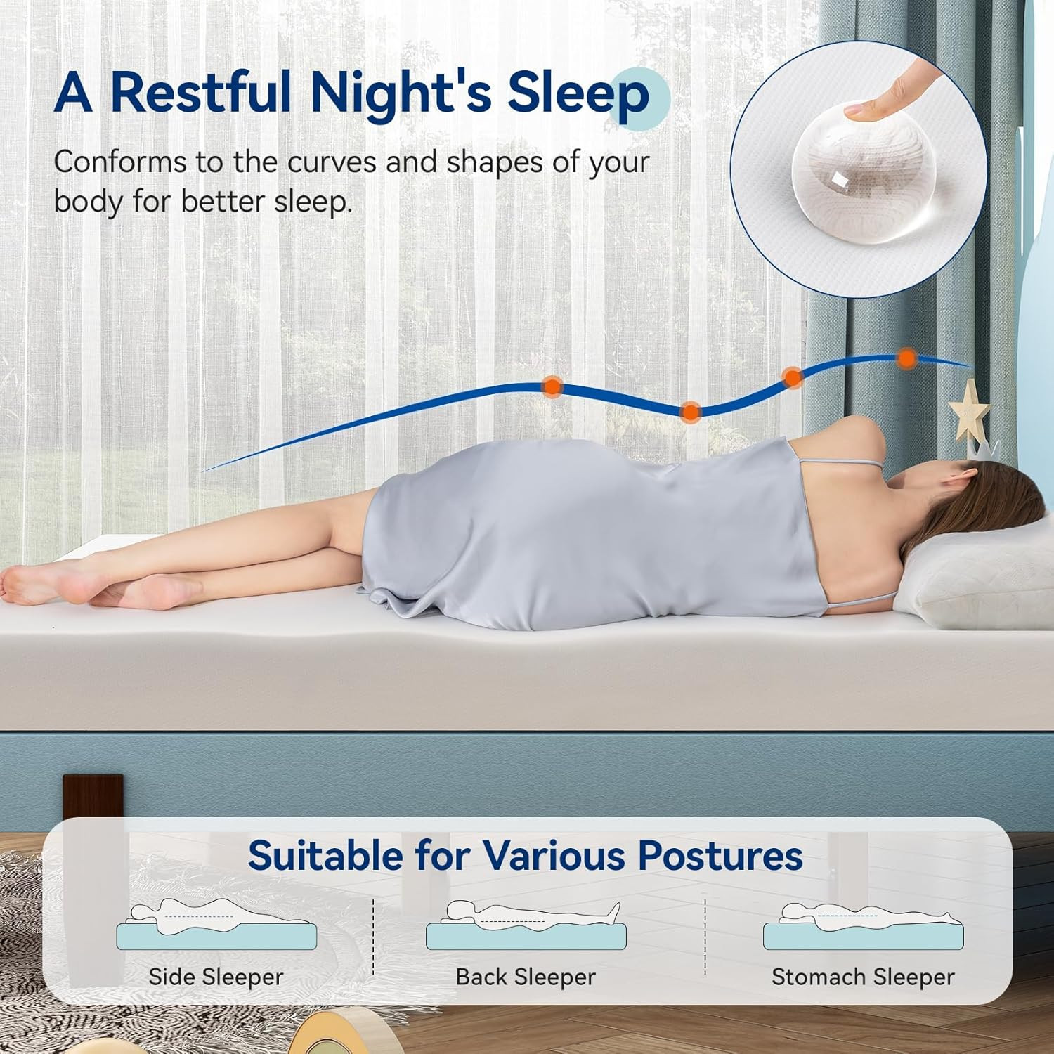 Memory Foam Mattress, Soft Plush Feel, 6 Inch, Twin, White/Grey