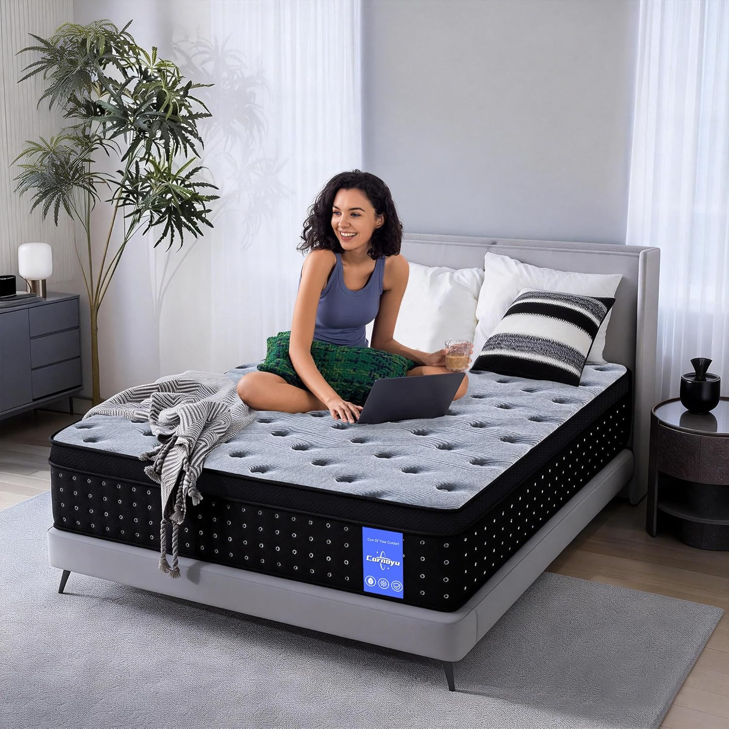 Queen Mattress, 12 Inch Medium Firm Hybrid Mattress in a Box, Gel Memory Foam &