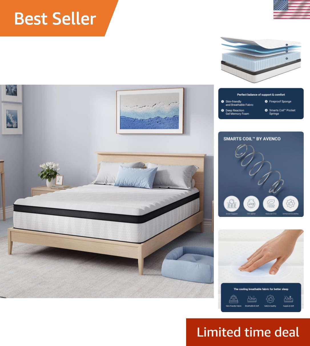 Twin Mattress, 10 Inch Twin Size Hybrid Mattress in a Box, Medium Firm Bed wi…