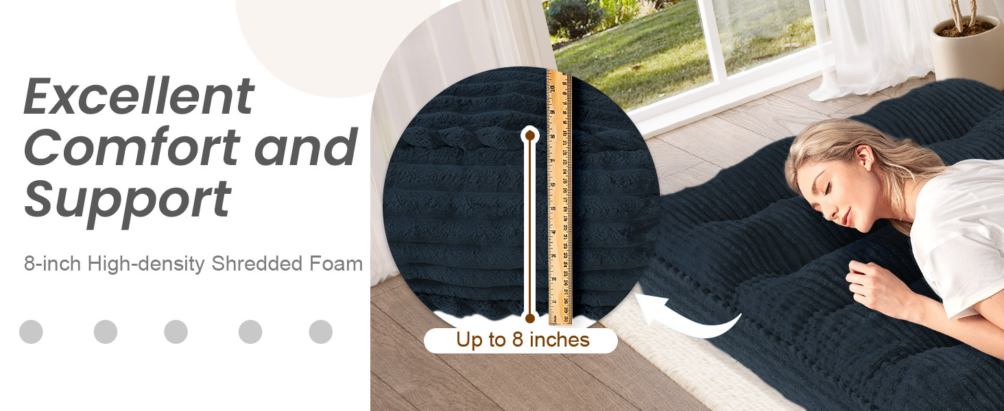 8” Futon Mattr Full Size 54” x 80”, Futon Sofa Couch Bed with Twisted