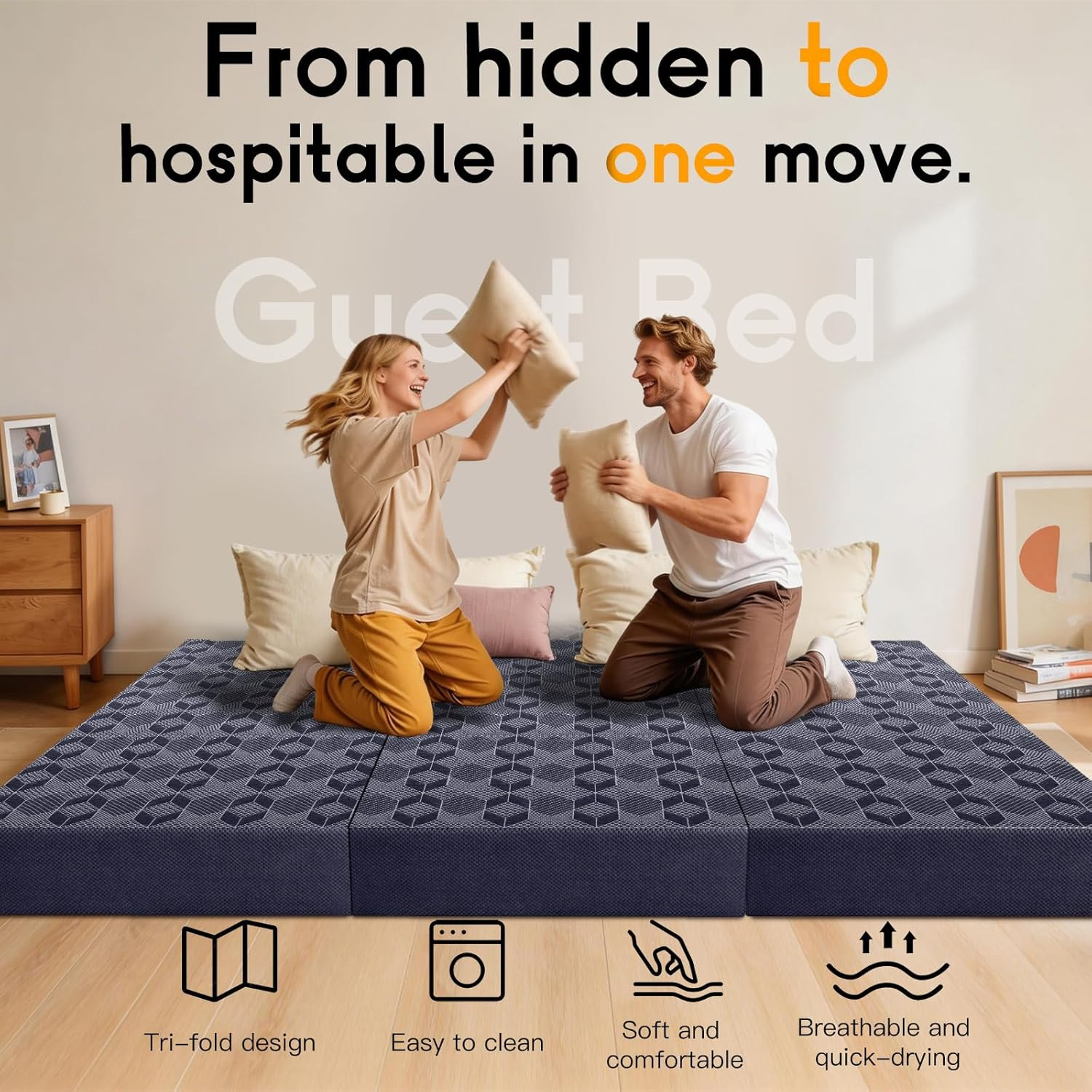 6″ Queen Tri-Fold Memory Foam Mattress Topper with Washable Cover – Dark Grey