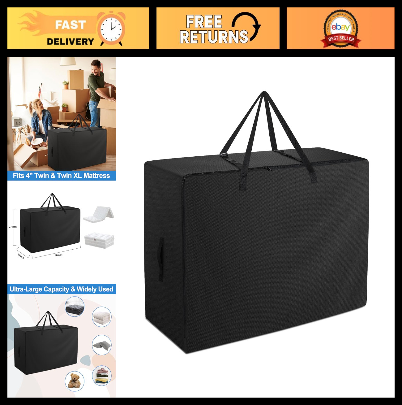 Heavy Duty Folding Mattress Bag – 600D Oxford Cloth Carry Case for Tri-Fold Twin