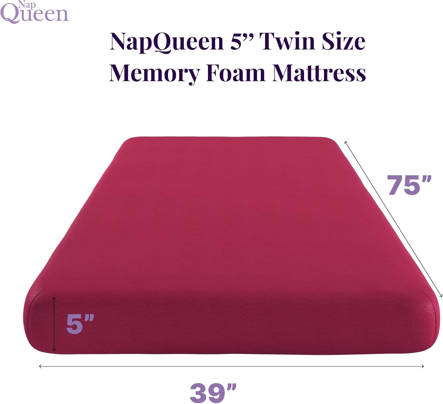 5″ Twin Memory Foam Mattress, Medium Feel, CertiPUR-US, Pink Bed in a Box