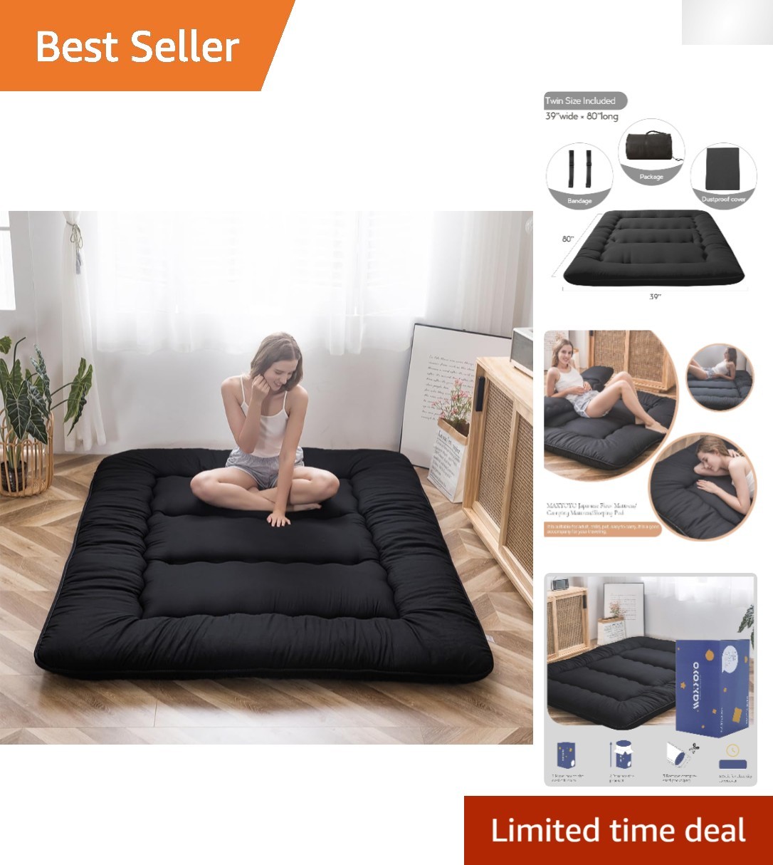 Tatami Style Futon Mattress, 4-Inch Thick & Portable – Perfect for Sleepovers