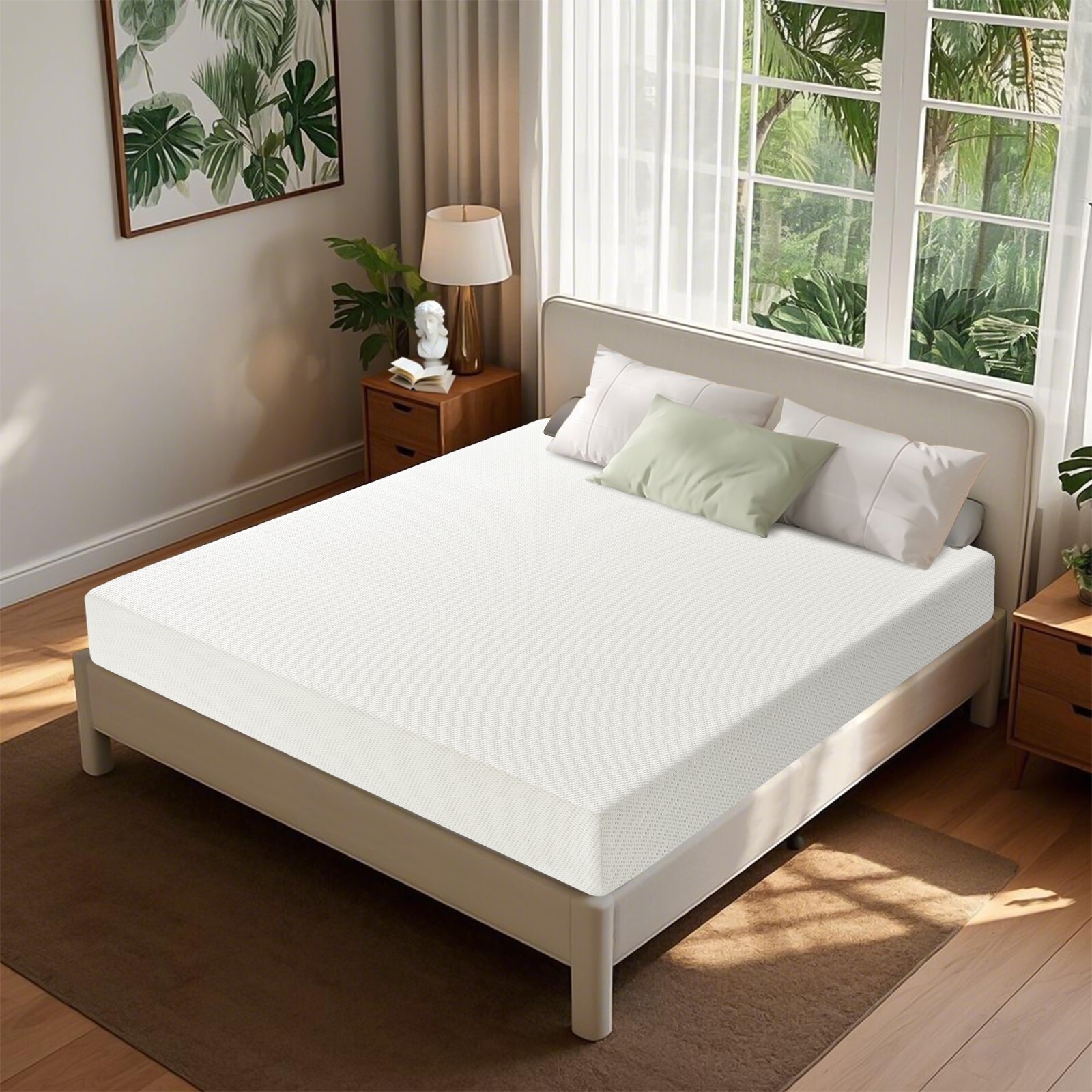 Hbaid 6″ Green Tea Memory Foam Mattress for Kids With Removable Cover, White