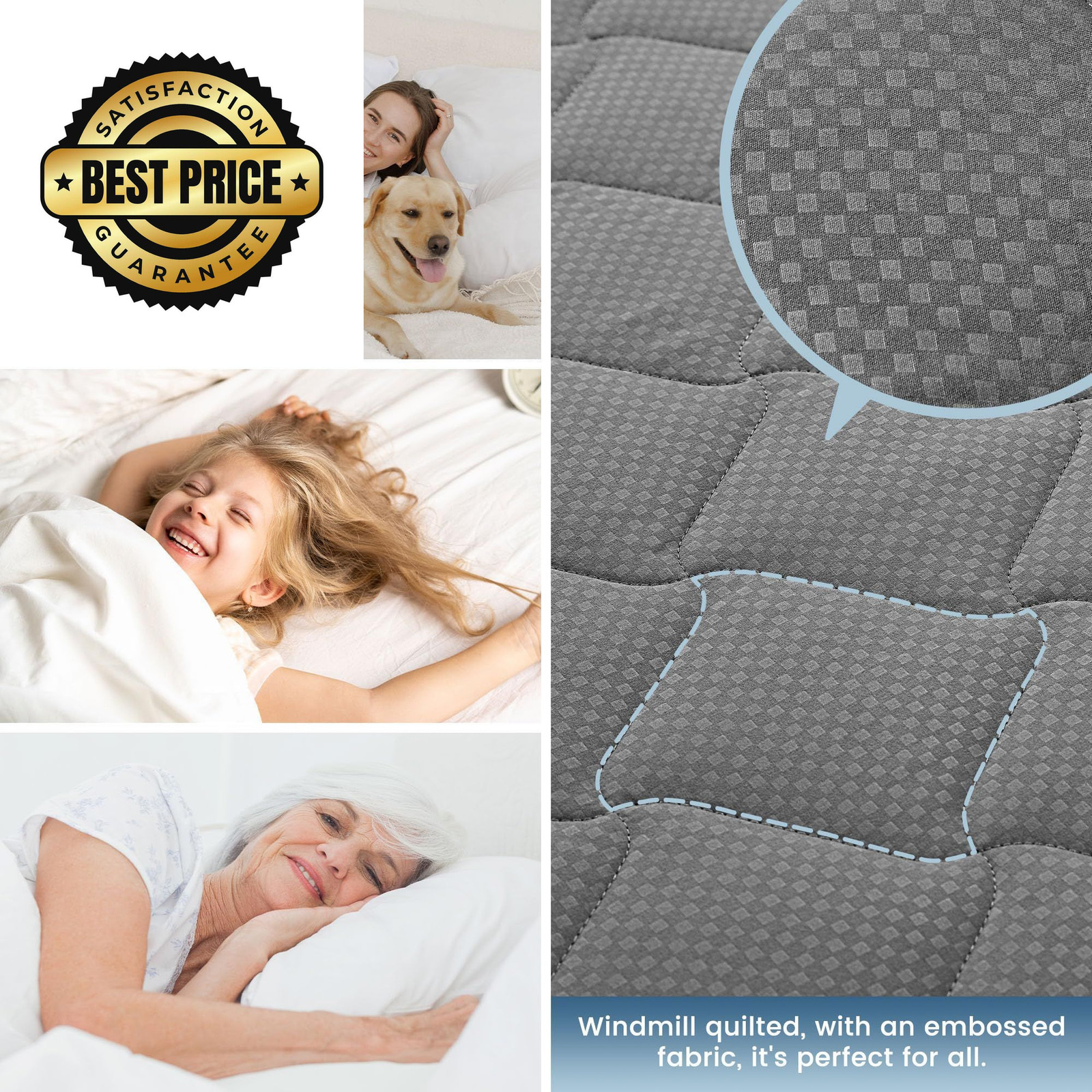 SLEEP ZONE Waterproof Mattress Protector Pad King Machine King, Gray