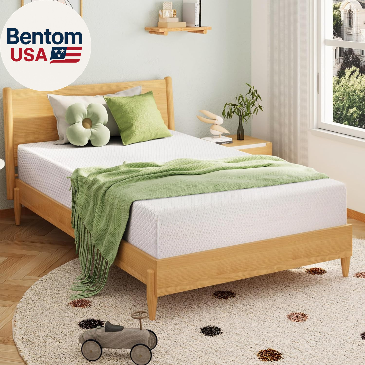 8 Inch Twin Mattress, Memory Foam Mattress with Cooling Green Tea Gel, Relieve P