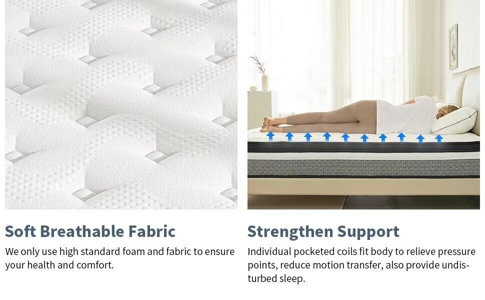 10″ 12″ 14″ Gel Memory Foam Hybrid Queen Mattress Spring Twin Full King in A Box