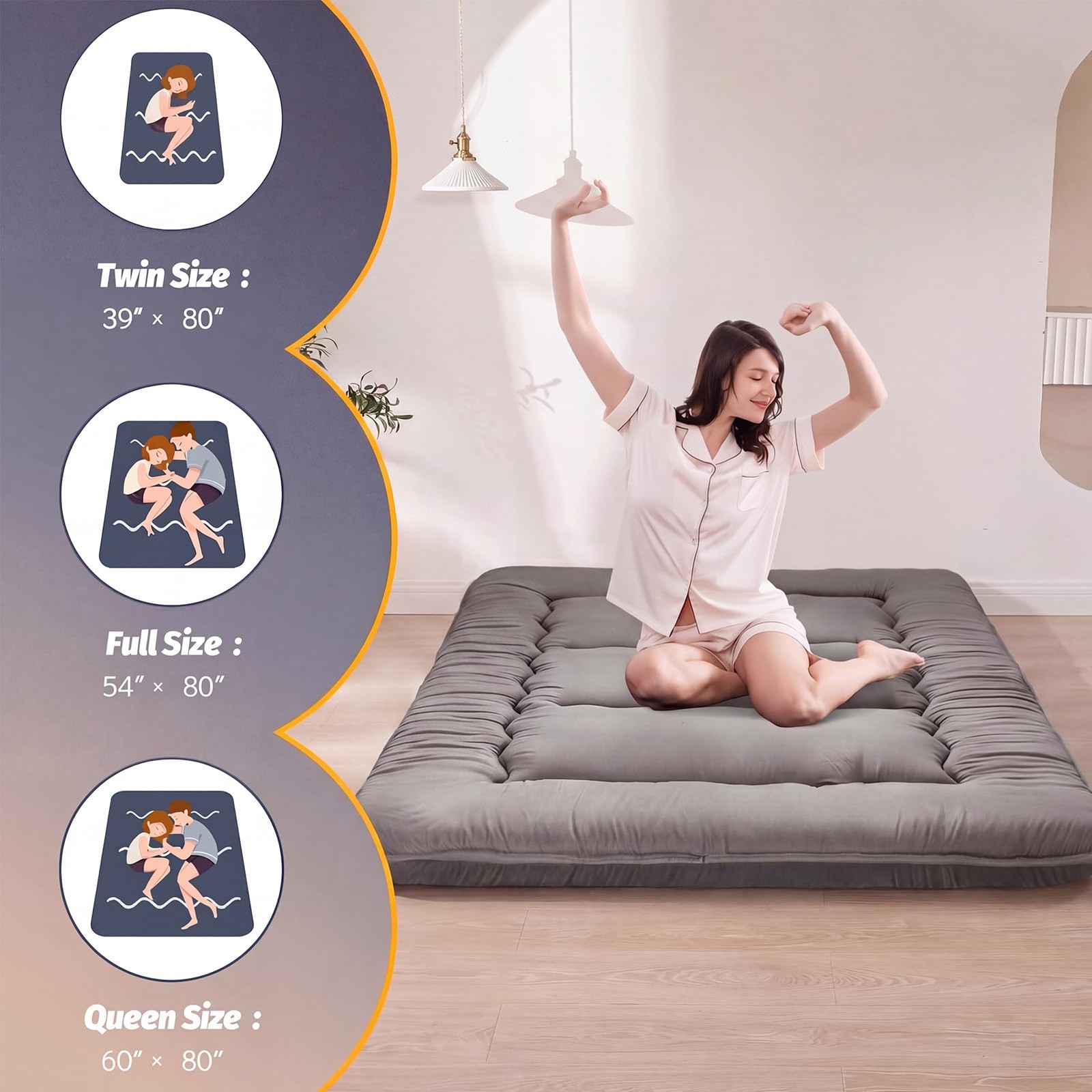 6″ Extra Thick Japanese Floor Mattress Futon Mattress, Foldable Tatami Pad fo…