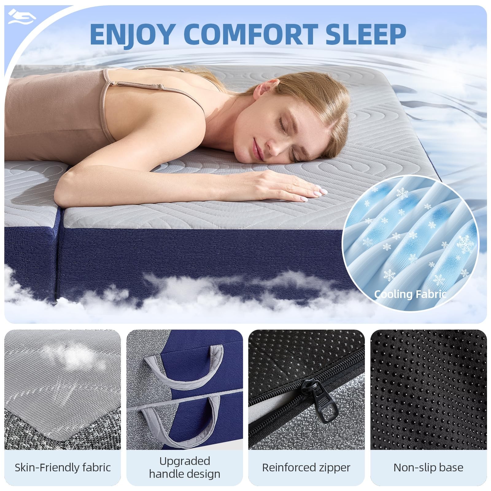 Cooling Foldable Mattress, 4 Inch Memory Foam Mattress/Topper With Cold Breat…