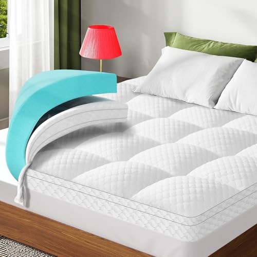 Dual Layer 3 Inch Memory Foam Mattress Topper Size, 2 King Dual Layer White