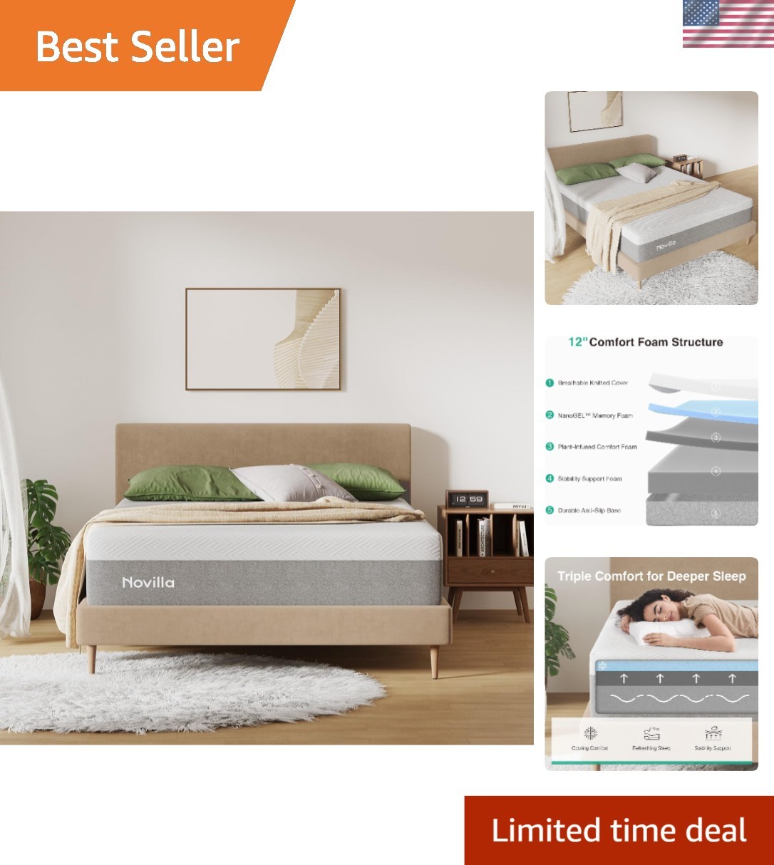 Queen Mattress Gel Memory Foam Cool Sleep Pressure Relief Medium Plush