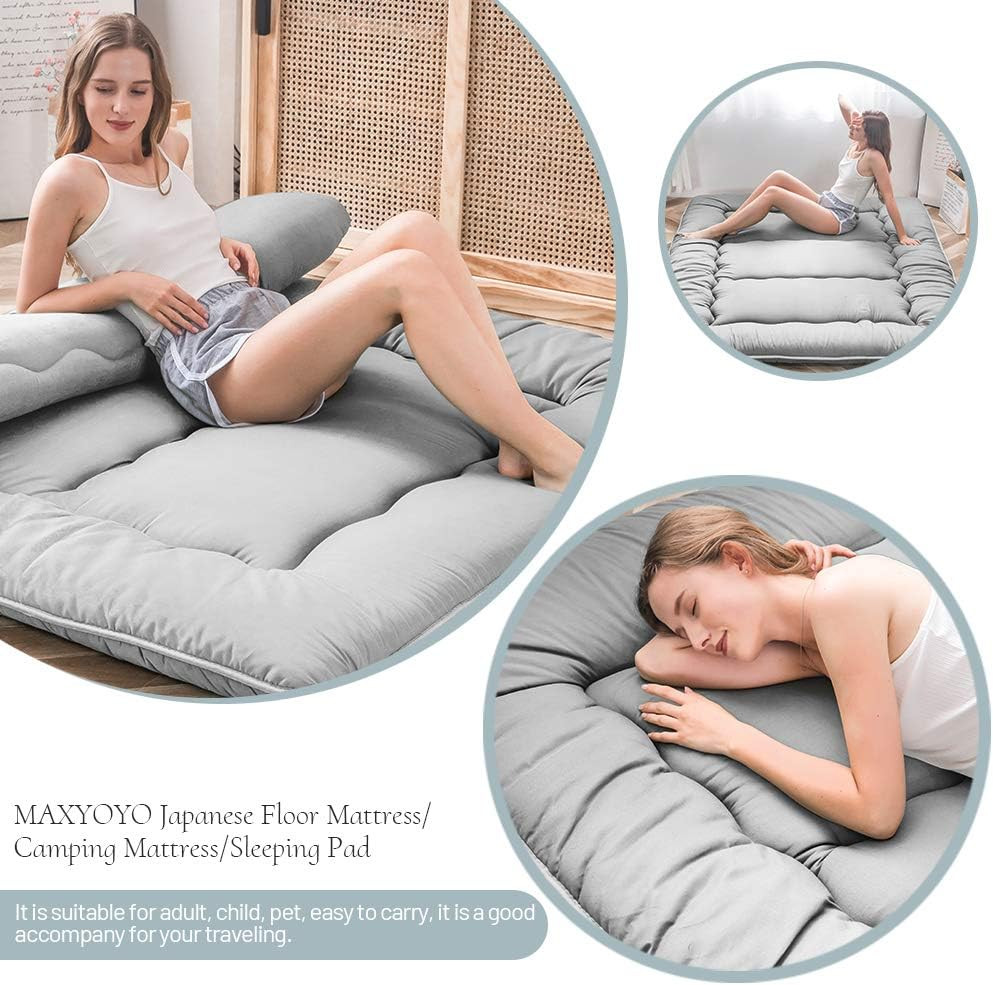 Japanese Floor Mattress, Thicken Daybed Futon Sleeping Pad Foldable Roll up Matt