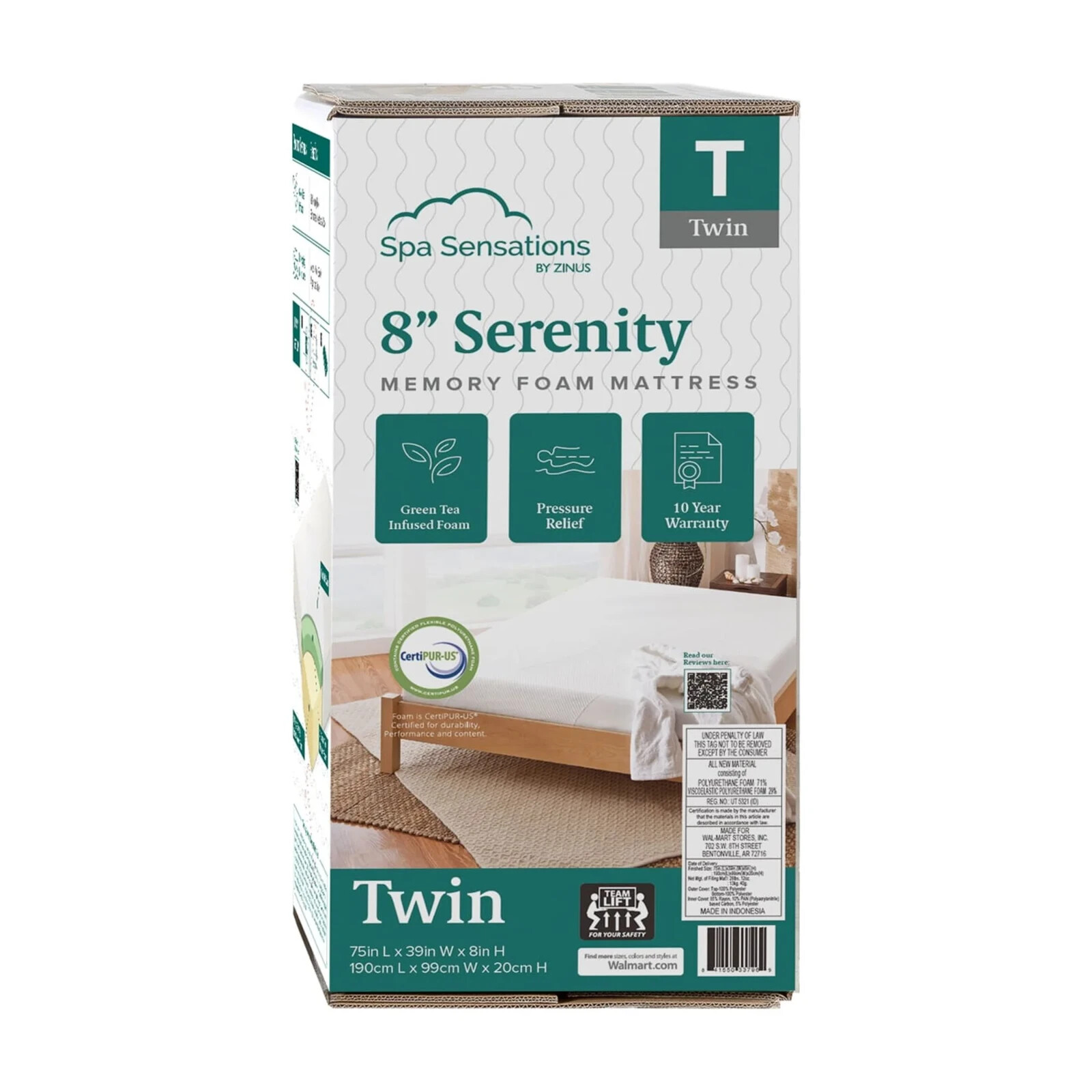 Zinus Spa Sensations Serenity 8″ Memory Foam Mattress, Queen
