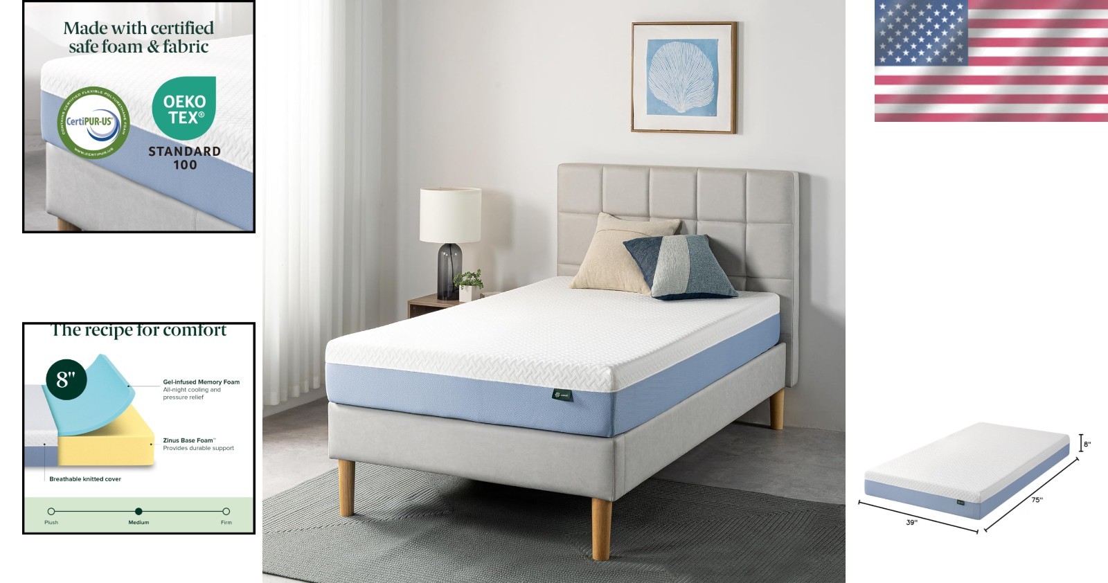 8-Inch Twin Cooling Essential Mattress – Medium Feel, Breathable & Eco-Friendly