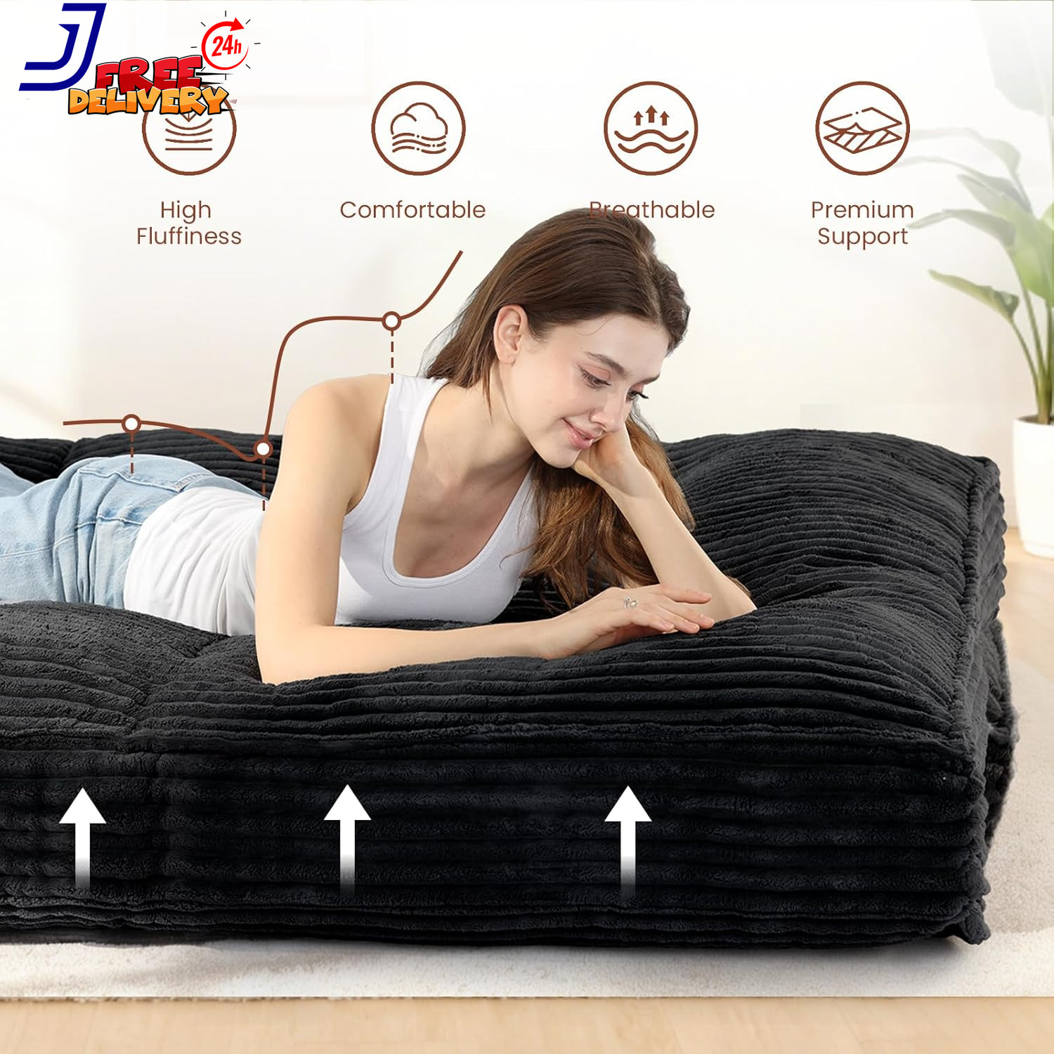 10″ Futon Mattress Queen Size Futons Sofa Couch Bed with Straps Thick Corduroy