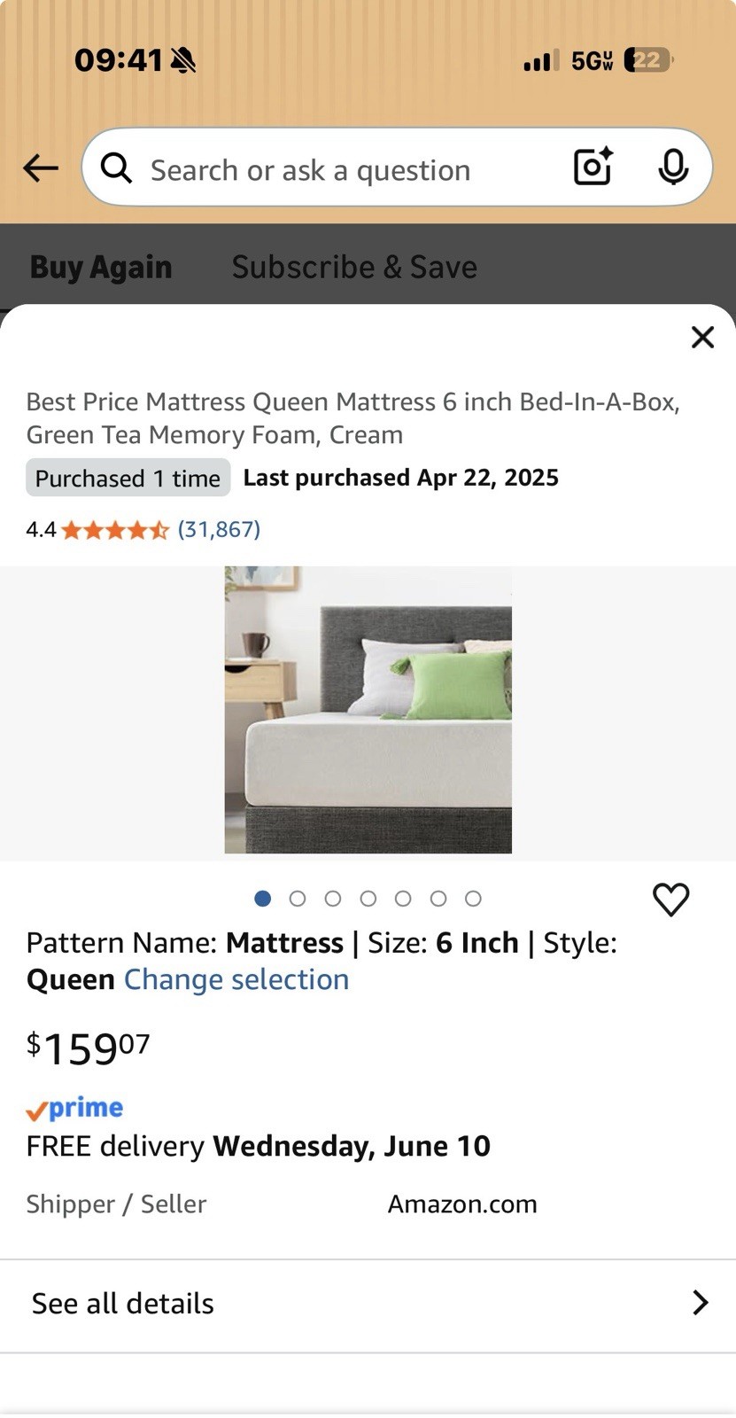 Queen 6 in Firm Foam Mattress, White, Removable Fabric Cover