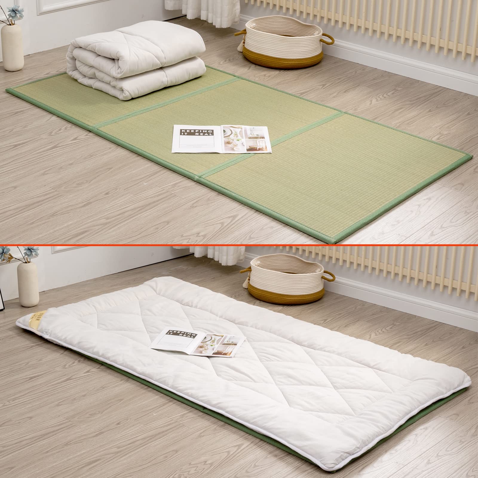 Tatami Mat (Twin 79 x 39 x 0.5), Japanese Traditional Tatami Mattress, Natural R