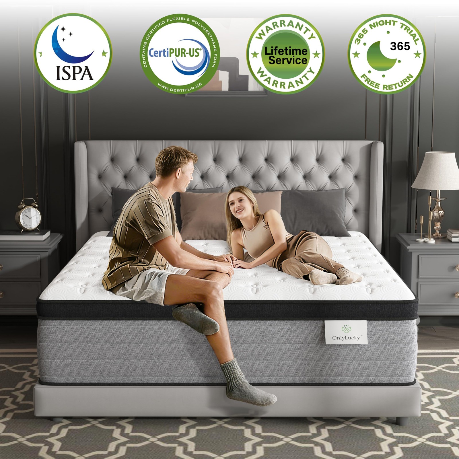Onlylucky King Size Mattress 12 Inch, Luxury Hotel (U.S. Standard), Grey