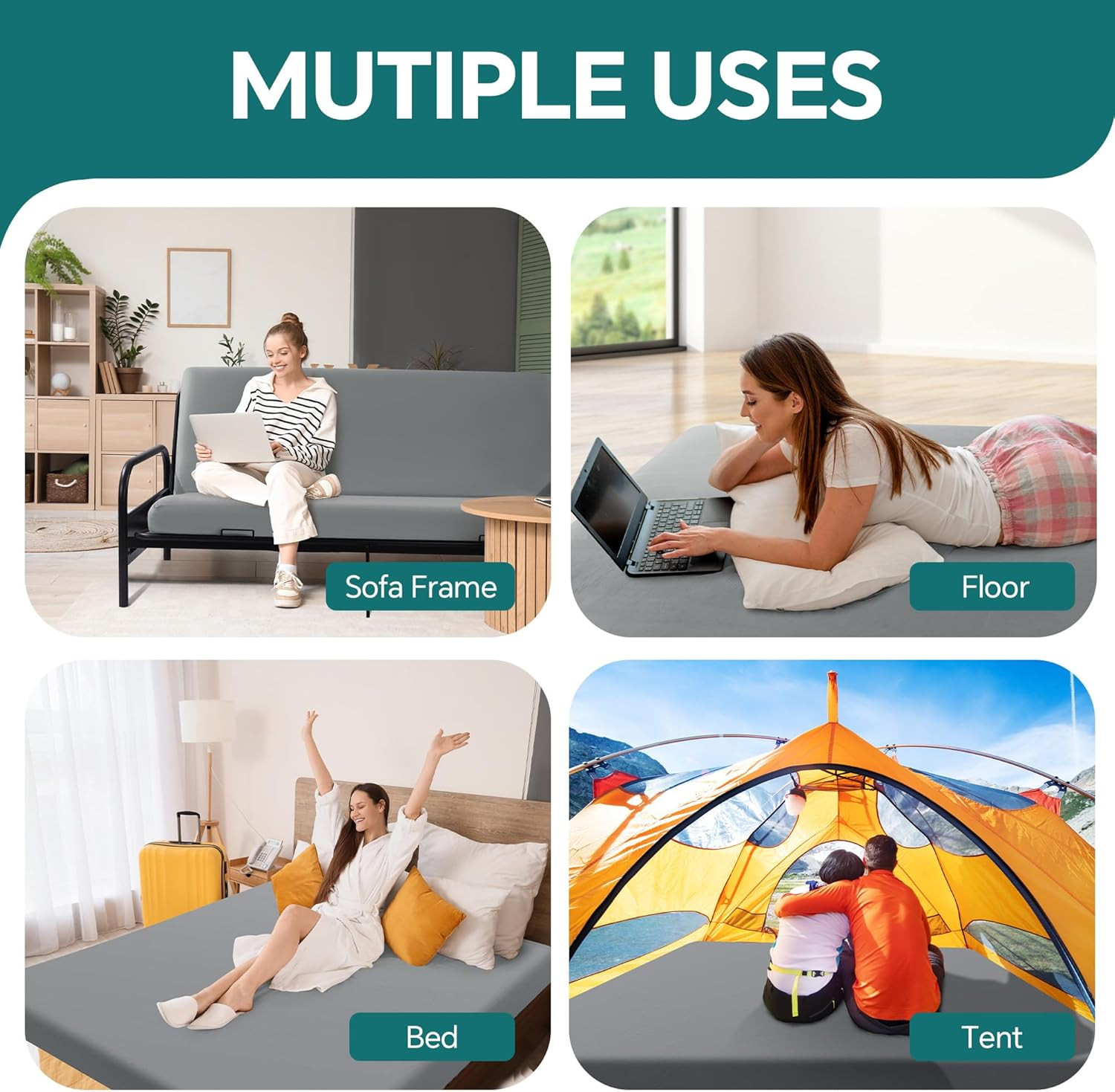 Comfortable Memory Foam Futon Mattress, Foldable Sofa Bed, Full Size, Removable
