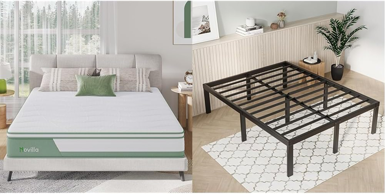 Queen Mattress & Metal Bed Frame Bundle – 12″ Hybrid with Storage