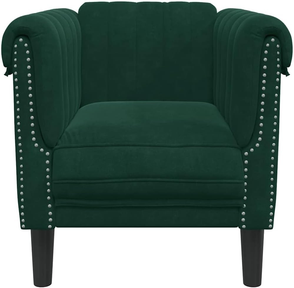 Dark Green Veet Sofa Chair, Modern Single Seater, Solid Wood Fre,