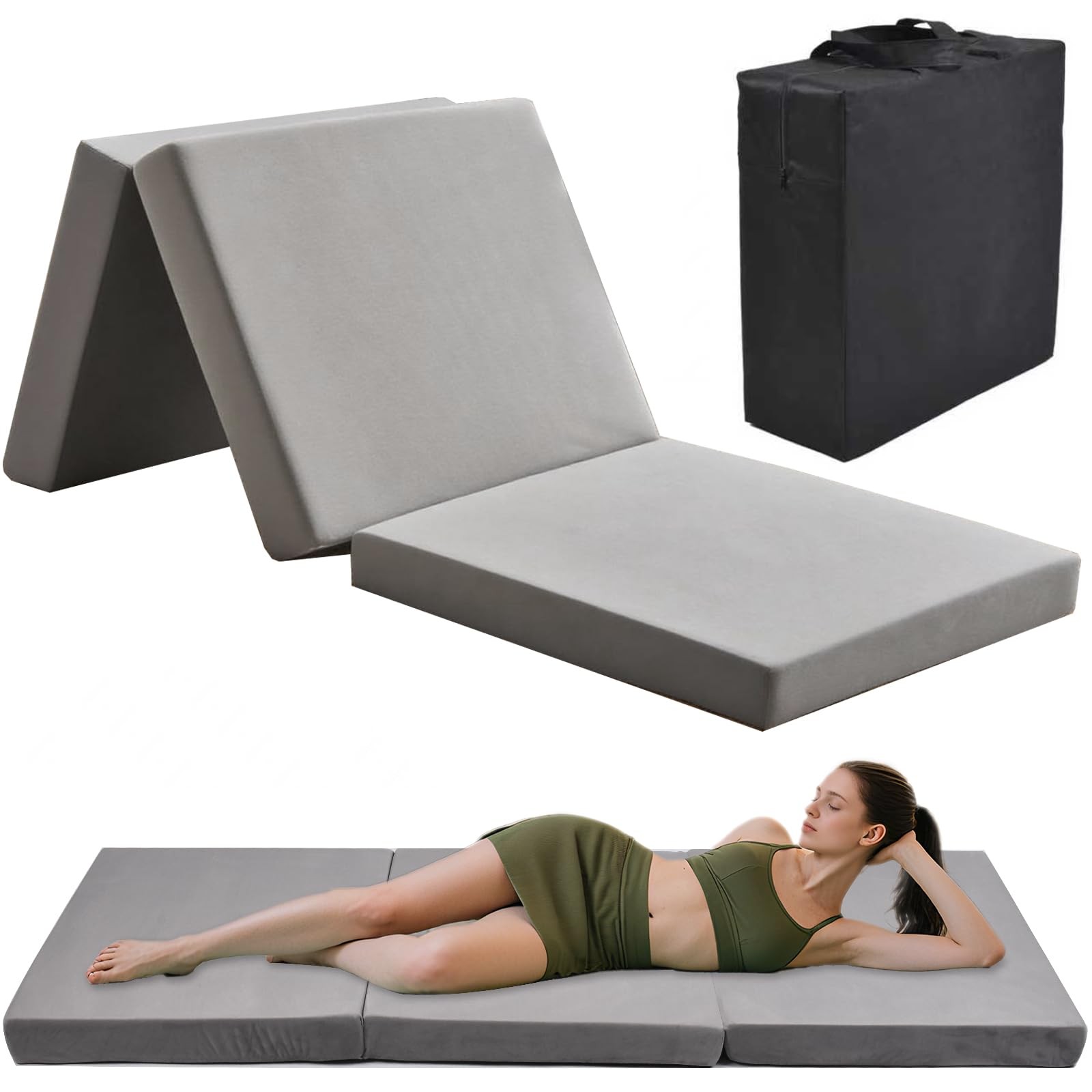 Folding Mattress, Trifold Memory Foam Mattress with Collapsible and Washable …
