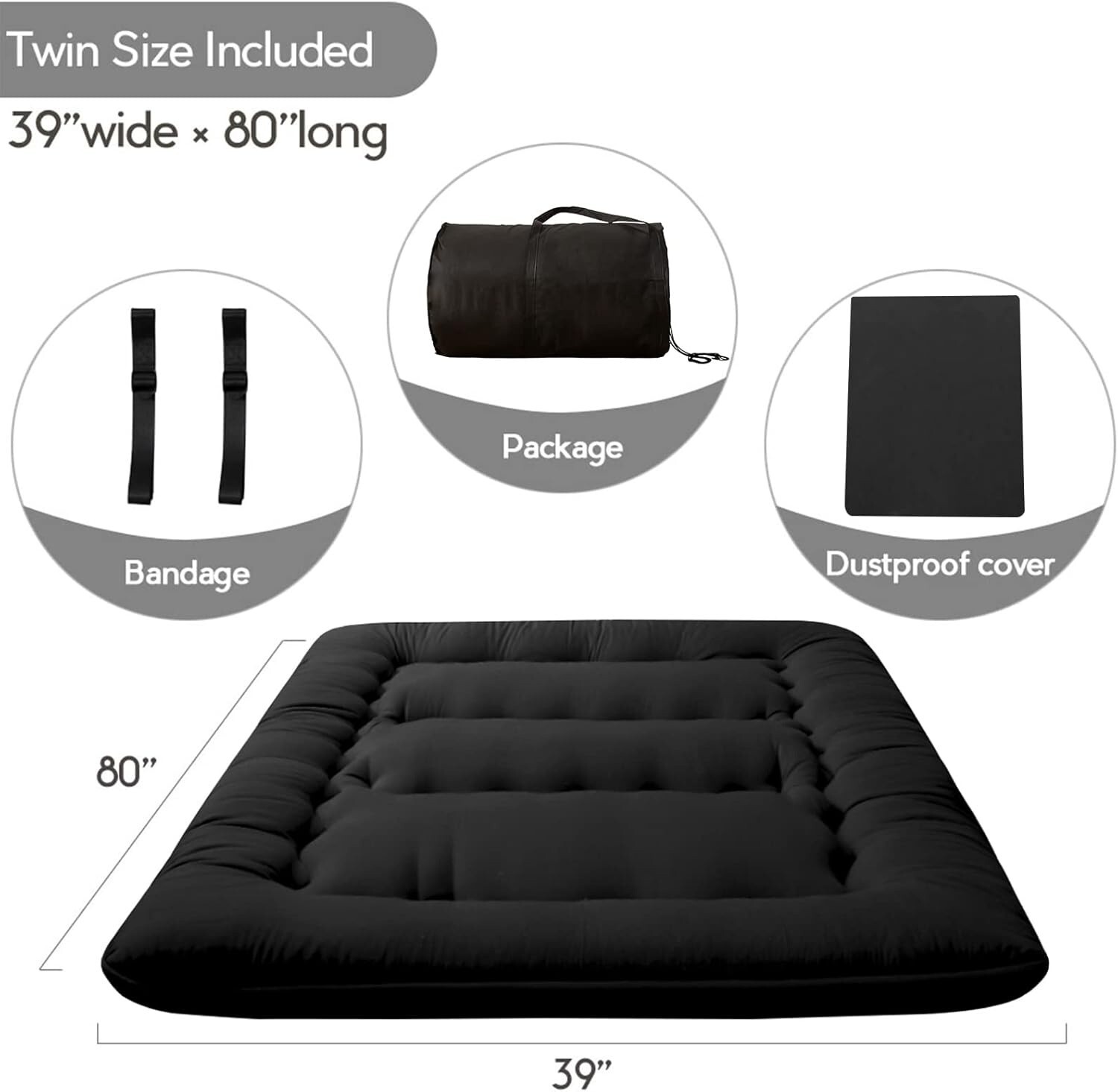 Colchón De Suelo Japonés Tamaño Gemelo, Colchón Futón Japonés Plegable Para Cama