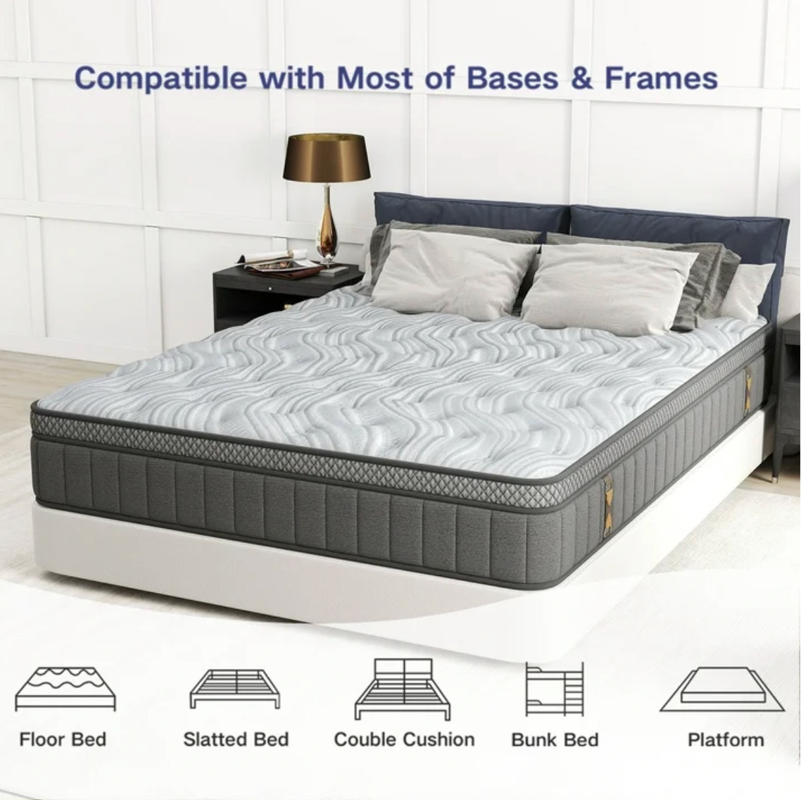 14″ Queen Colchon Gel Memory Foam Hibrido Queen Cama Mattress Hybrid Medium Firm
